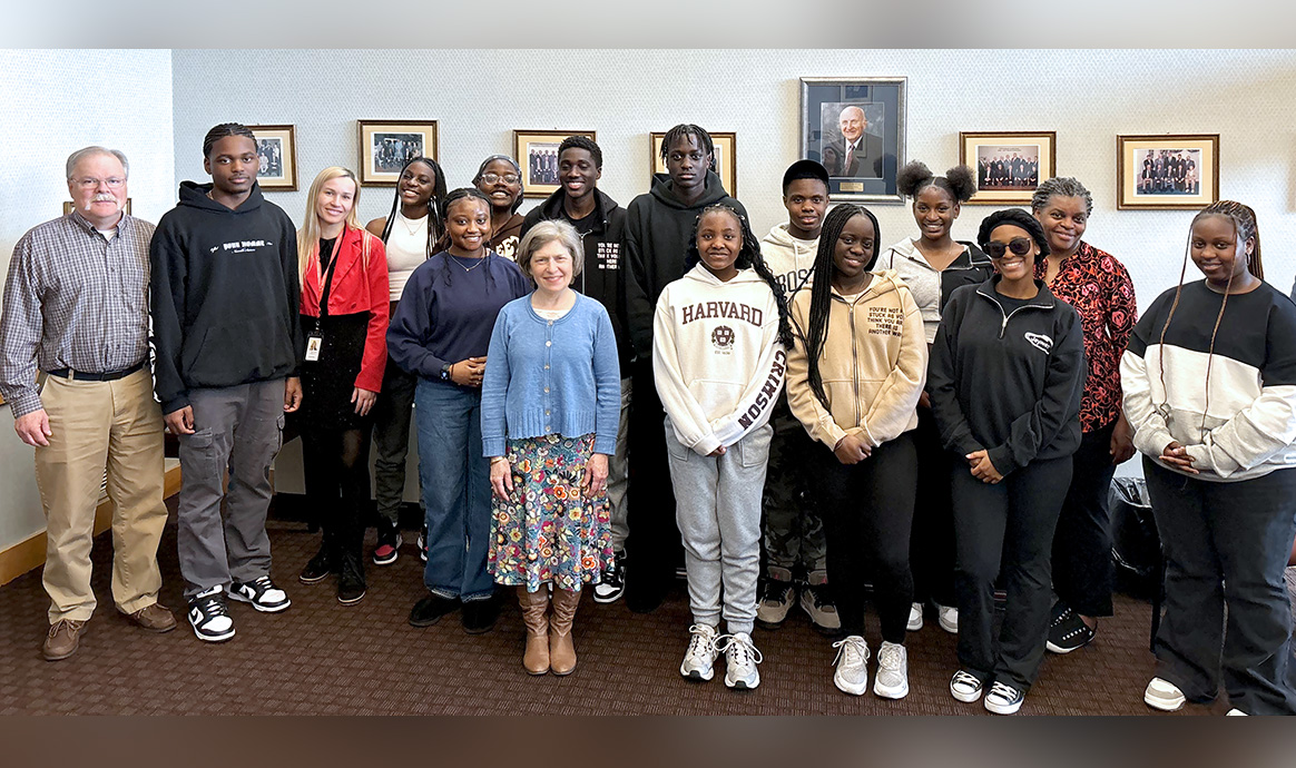 MVCU’s Business Development team and Africano Waltham students gather at the credit union’s Waltham Branch for the “Leaders of Tomorrow” program. 