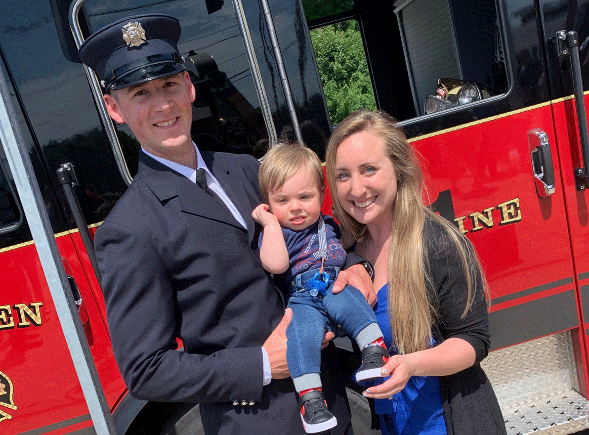 Tori and Robert visit Bobby at the Methuen Central Fire Station to celebrate the annual Fire Fighters Memorial Sunday.