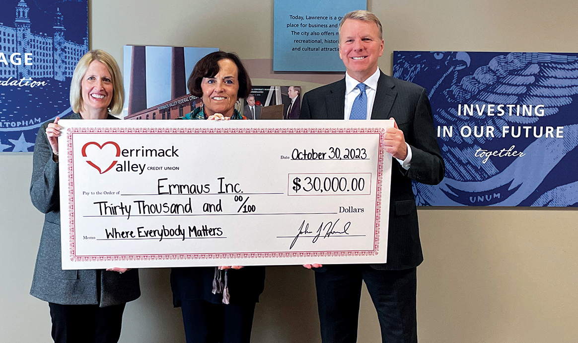 Emmaus Development Manager Carlie Hornbrook, Emmaus Director of Philanthropy Gretchen Arntz, and MVCU President & CEO John J. Howard.