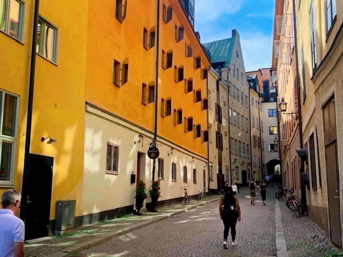 Zobeida walking through the streets of Stockholm, Sweden.